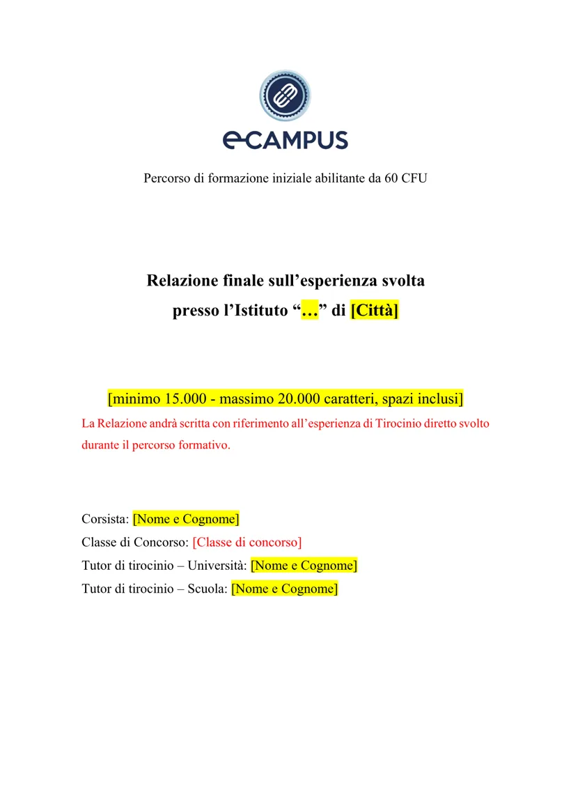 Anteprima Relazione di tirocinio — eCampus