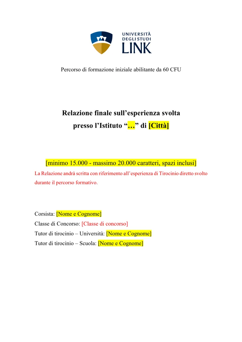 Anteprima Relazione di tirocinio — Unilink